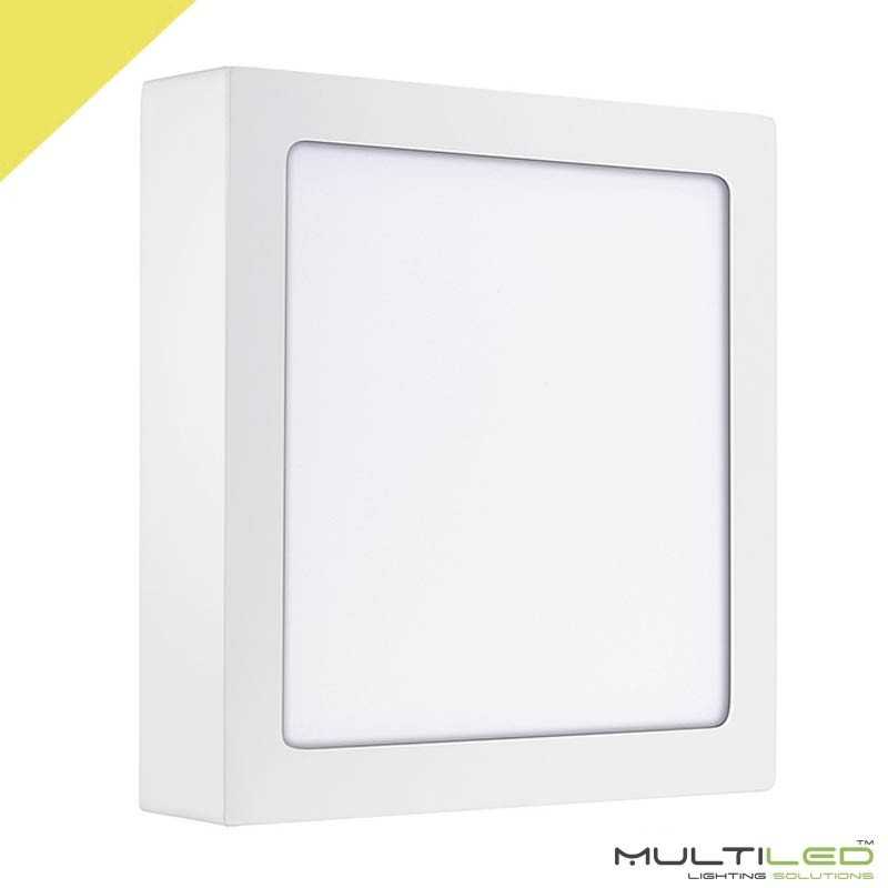 Plafón Downlight Led Cuadrado de superficie 18W Blanco Cálido.