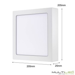 Plafón Downlight Led Cuadrado de superficie 18W Blanco Cálido.