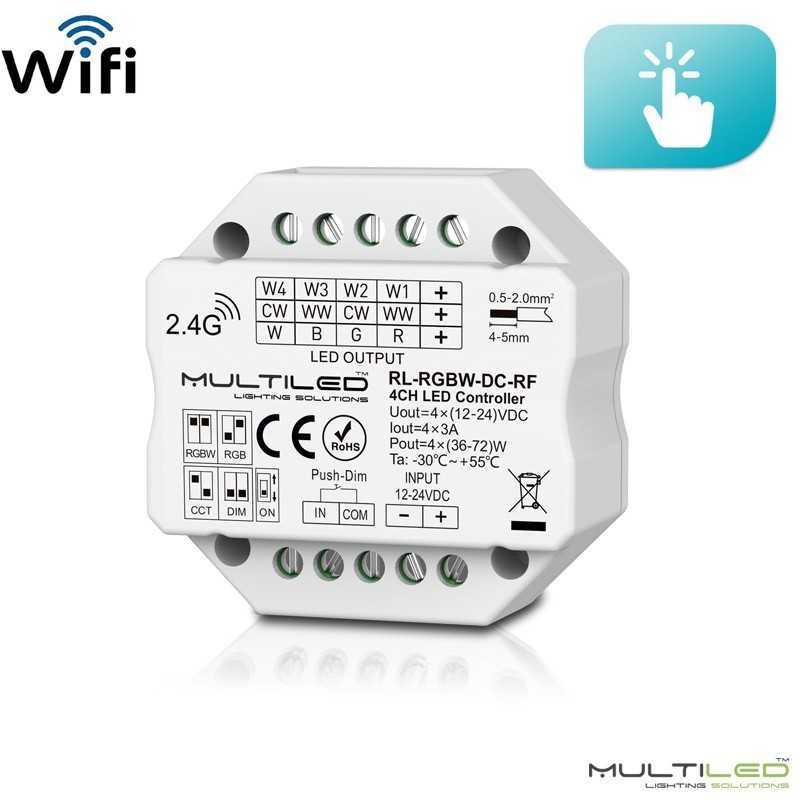 Pastilla Controlador Multiled 4 en 1 Universal para pulsador + Smart RF, 12-24 VDC,3A*4CH,Max 12A 144W/288W