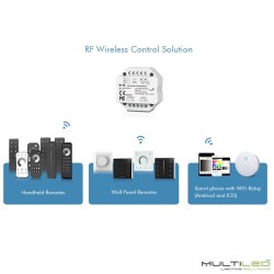 Pastilla Controlador Multiled 4 en 1 Universal para pulsador + Smart RF, 12-24 VDC,3A*4CH,Max 12A 144W/288W