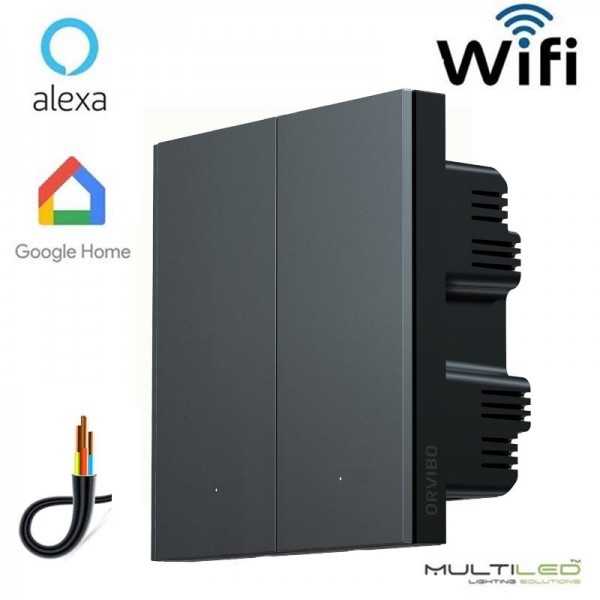 Pulsador 2 Zonas Wifi Zigbee Antracita para sistemas Orvibo (200W x 2  zonas), compatible con Alexa