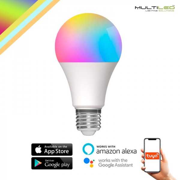 Bombilla Led Smart Wifi Tuya App Compatible con Alexa y google home E27 A60  10W RGB