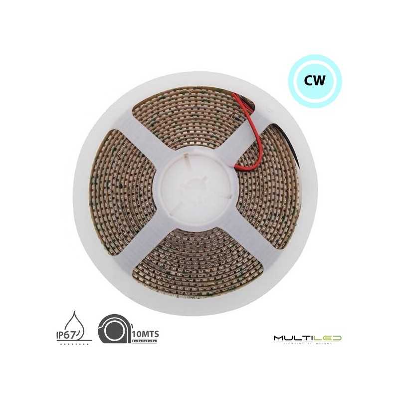 Tira led Profesional en bobina de 10 Metros SMD2835 120l/m 10mm 14w/mt IP68 24V Blanco Frío 6000k (Sumergible)