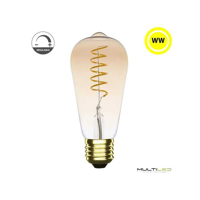 Bombilla Led Pera Spiral Vintage Gold de Filamento 4W Blanco Cálido ST64 E27 (Regulable)