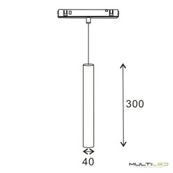 Lámpara colgante de carril Led Magnético 16mm 10W Osram 36º 48V Negro 4000K
