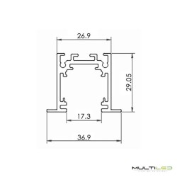 Carril empotrable Magnético 16mm 2 metros Blanco
