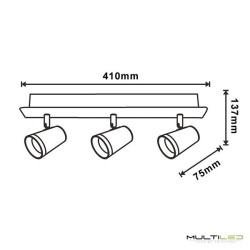 Aplique tubular orientable de superficie para lámparas GU10 X3 Spot Blanco