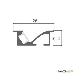Perfil de aluminio para tira led empotrable, especial indirecto (2mts)