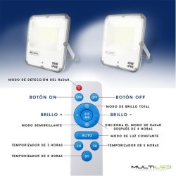 Foco Proyector Led Solar con Bateria Horus 50W IP66 Blanco Neutro 4000k
