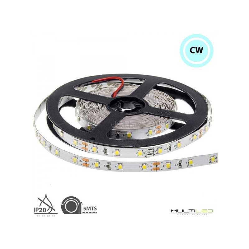 Tira led profesional SMD3528, 60Leds/Mt 8mm 4.8W/Metro IP20 12V Blanco Frío 6000k