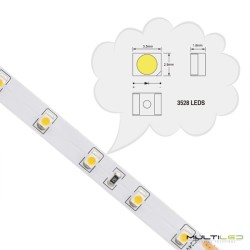 Tira led profesional SMD3528, 60Leds/Mt 8mm 4.8W/Metro IP20 12V Blanco Frío 6000k