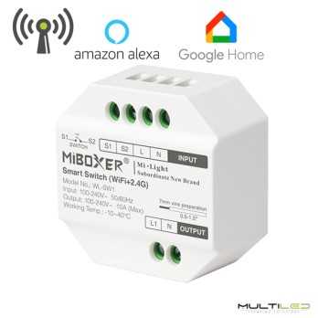 Pastilla On/Off inalámbrica Miboxer AC 100-240VAC 2400W Max 10A Wifi + RF 2.4ghz Compatible con Alexa y Google Home