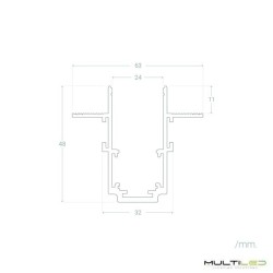 Carril empotrable Magnético 20mm 2 metros Negro