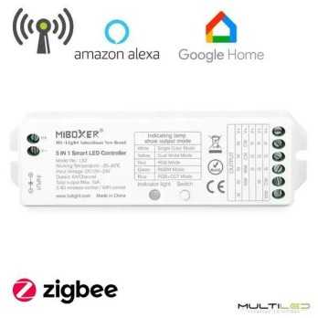 Receptor Controlador tira led Universal 5 en 1 MiBoxer 12V-24V 15A Wifi 2.4ghz + Zigbee 3,0 Compatible con Alexa y Google Home