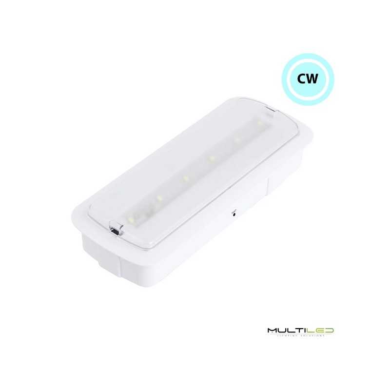 Luz de emergencia LED 3W Empotrable y Kit Superficie 200lm Permanente/No Permanente con Test y Autotest Corte 246x84 mm