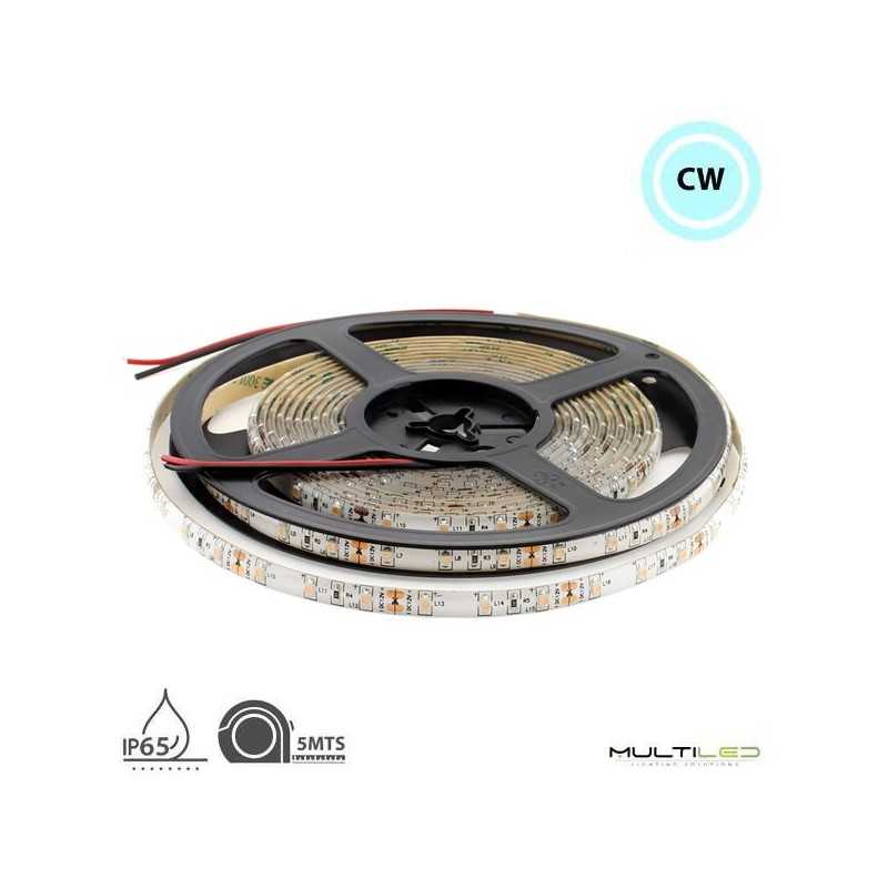 Tira led profesional SMD3528, 60Leds/Mt 8mm 4.8W/Metro IP65 12V Blanco Frío 6000k