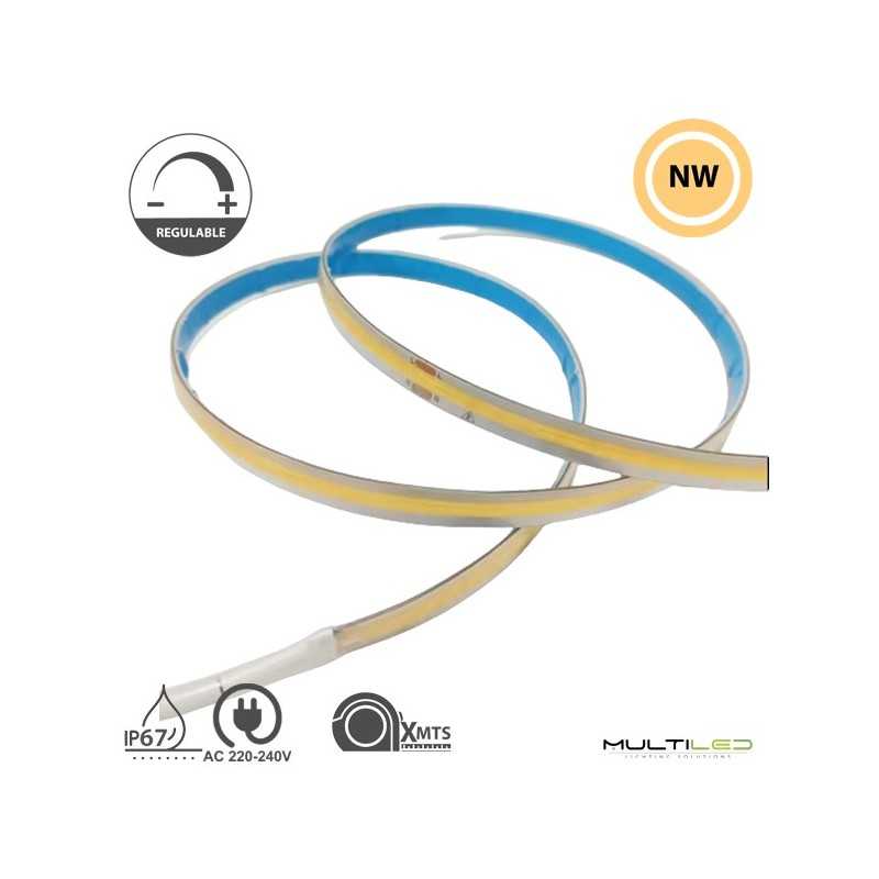 Tira led profesional COB, 560Leds/Mt 8mm 14W/Metro IP67 220V AC Corte 10cm Blanco Neutro 4000k (Por metro)