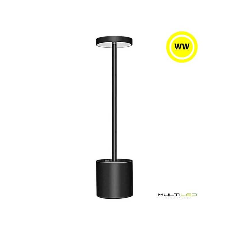 Lampara de mesa Led Bateria recargable 2 DIM 3W Negra 3000k
