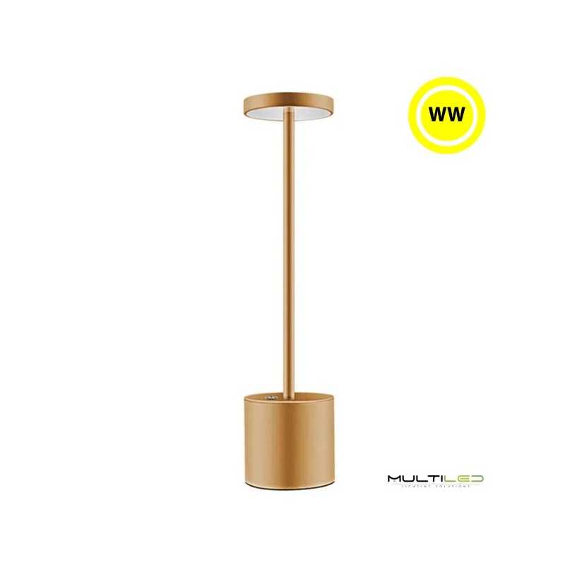 Lampara de mesa Led Bateria recargable 2 DIM 3W Dorada 3000k