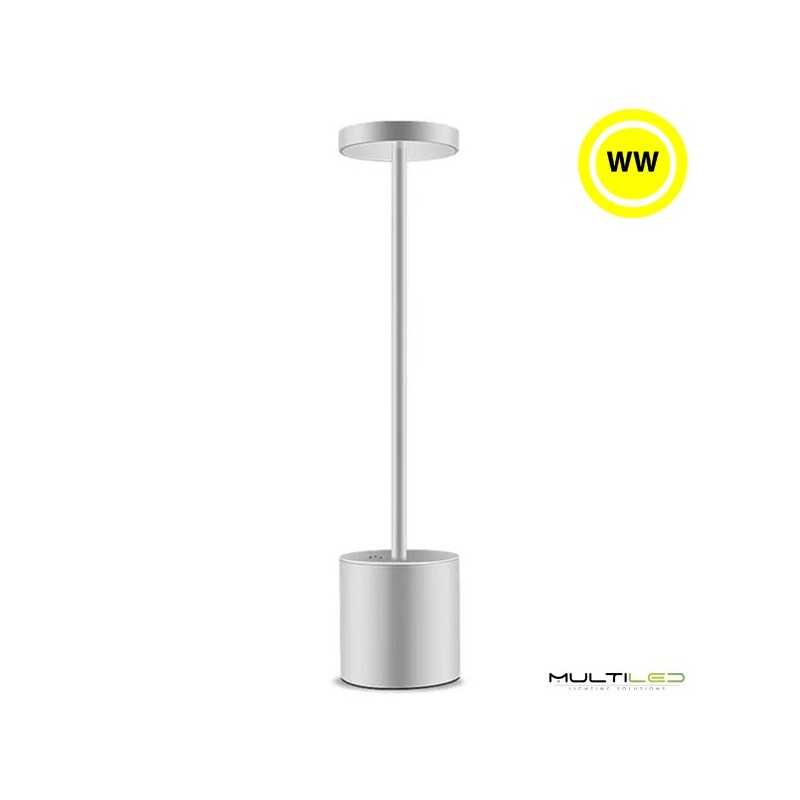 Lampara de mesa Led Bateria recargable 2 DIM 3W Plata 3000k