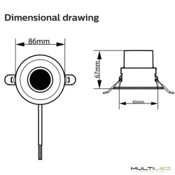 Empotrable Downlight Led 7W Philips RS280 RC Rd D75 7W 30K 24D Corte Ø65 mm 3000k