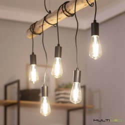 Lampara Colgante Vintage Modern de 5 cables negro E27 1000mm