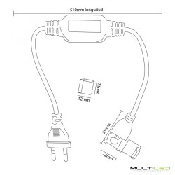 Cable adaptador clip rápido para tira Led AC220V 12mm con enchufe y rectificador