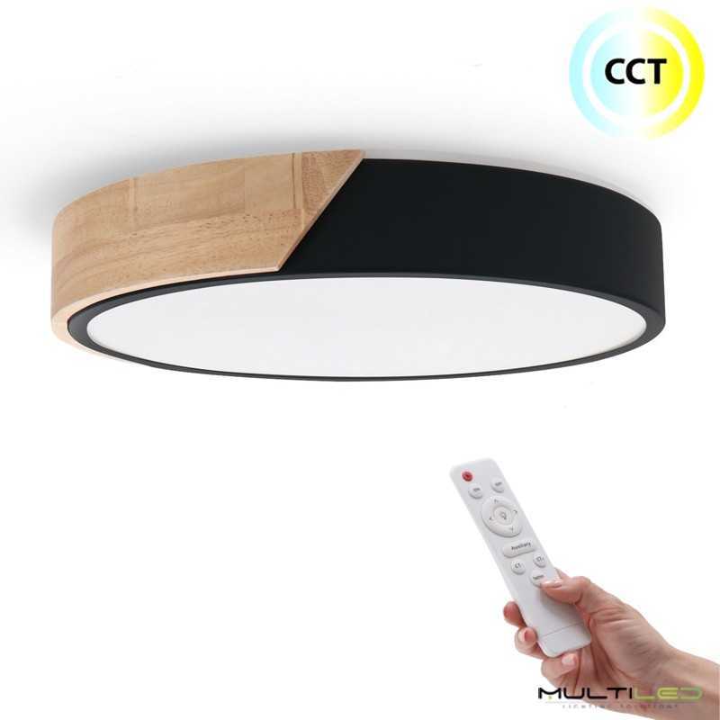 Plafón Downlight Led de superficie Madera/Negro Circular 300mm 24W CCT (3000K/4500K/6000K)