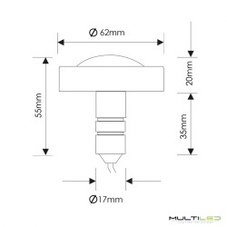 Lampara Led Allu Mini 62mm 7W 12V Blanco Frío 5000k para piscinas instalación en superficie