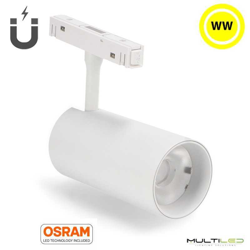 Foco de carril Led Magnético 16mm 20W Osram 36º 48V Blanco Cálido 3000K