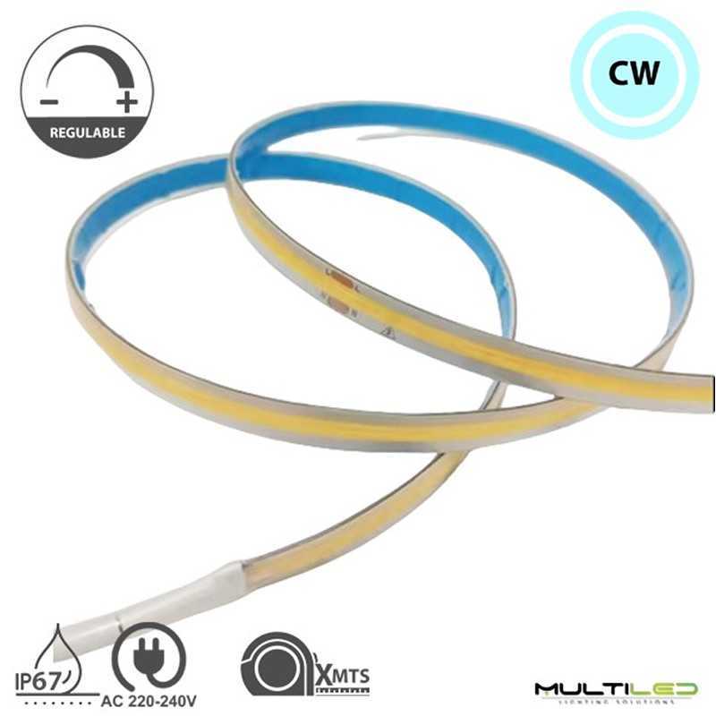 Tira led profesional COB, 560Leds/Mt 8mm 14W/Metro IP67 220V AC Corte 10cm Blanco Frío 6000k (Por metro)