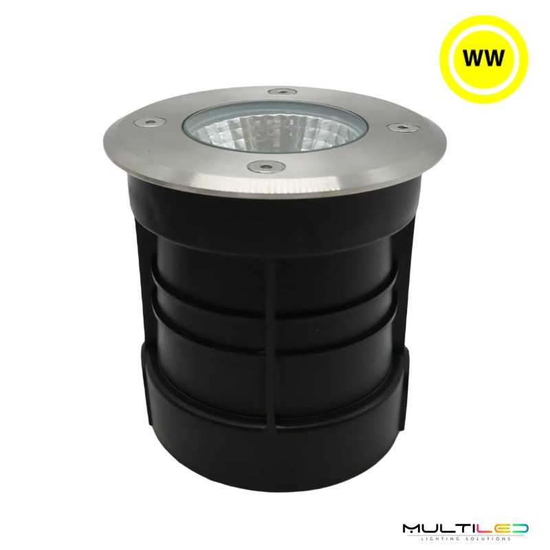 Foco empotrable de suelo circular Led IP67 corte Ø90 mm 7W COB Blanco Cálido 3000k