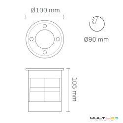 Foco empotrable de suelo circular Led IP67 corte Ø90 mm 7W COB Blanco Cálido 3000k