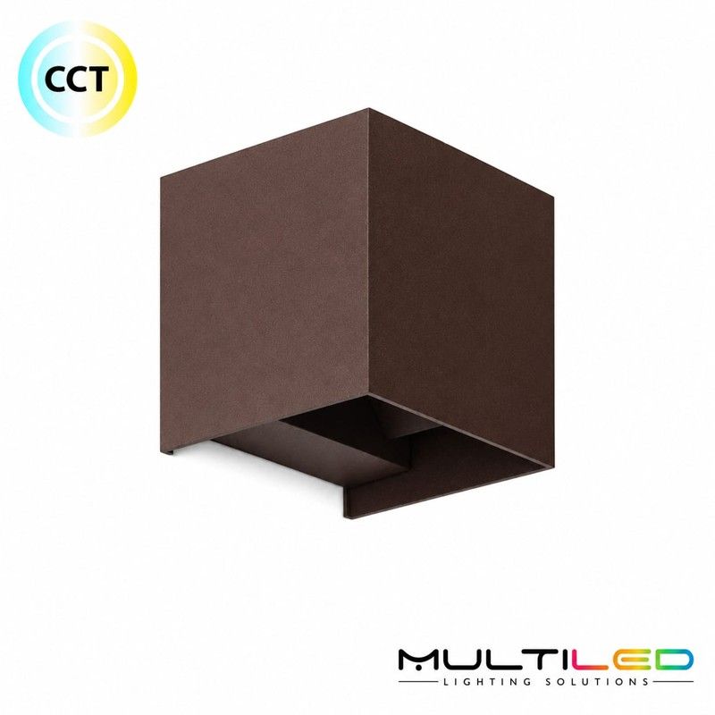 Aplique de Pared LED Exterior Óxido 10W Doble Cara CCT 2200K-3000K-4000K IP65 Cube (1000lm)