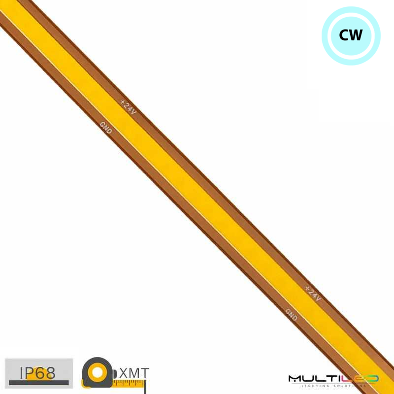 Tira led profesional Cob 528l/m High tech Sumergible 10mm 13W/m 900Lm/m IP68 24V Blanco Frío 6000k (X metro)