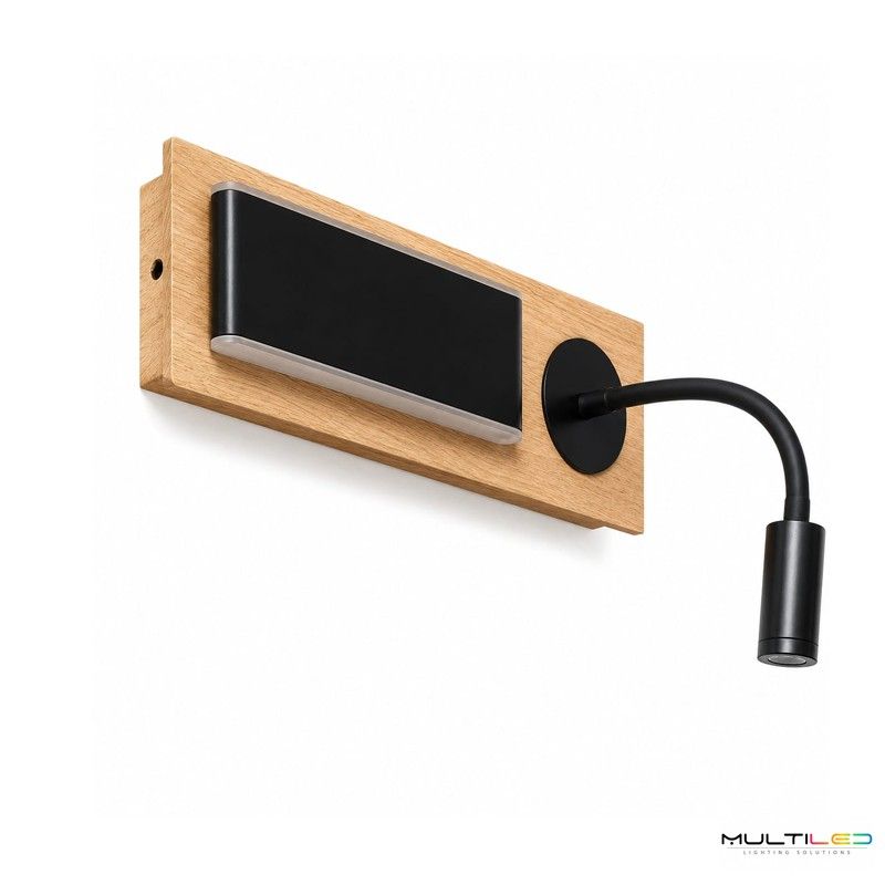 Aplique de Pared LED Interior Negro 8W Hierro Madera IP20 3000K Aldana