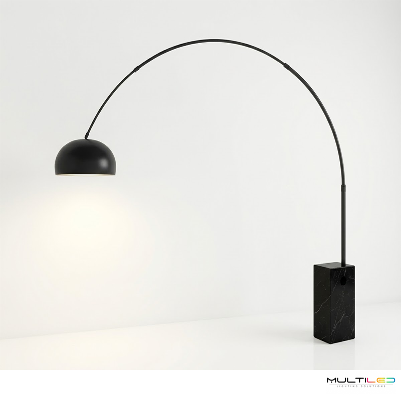 Lámpara de Pie Arco H2000x1800mm E27 Metal y Mármol Negro