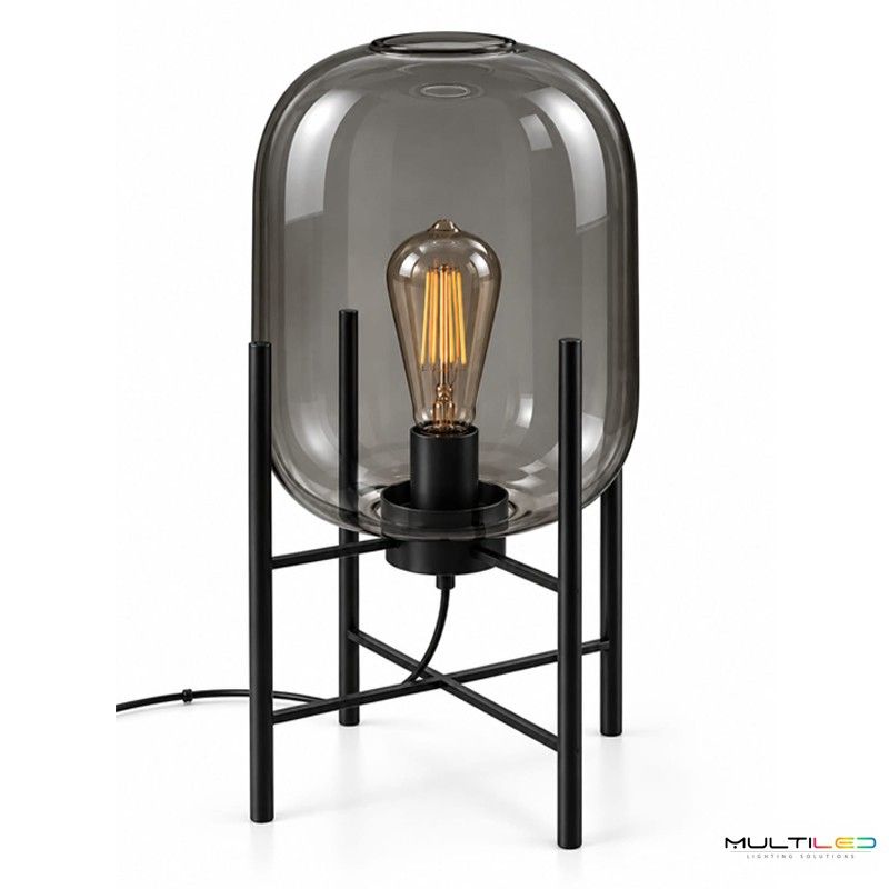Lámpara de Pie Dark Ø380x750mm E27 Metal y Cristal Gris Humo