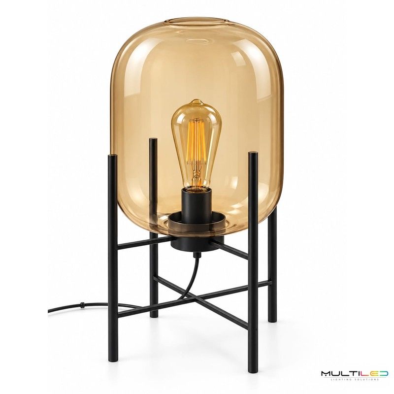 Lámpara de Pie Amber Ø380x750mm E27 Metal y Cristal Ámbar