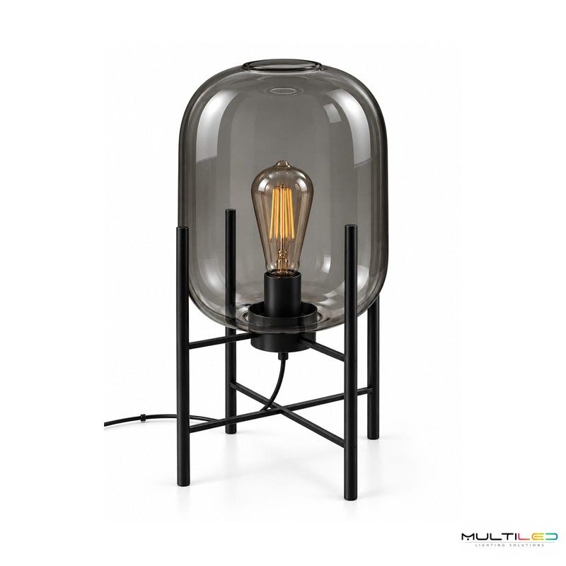 Lámpara de Sobremesa Dark 260x460mm E27 Metal y Cristal Gris Humo