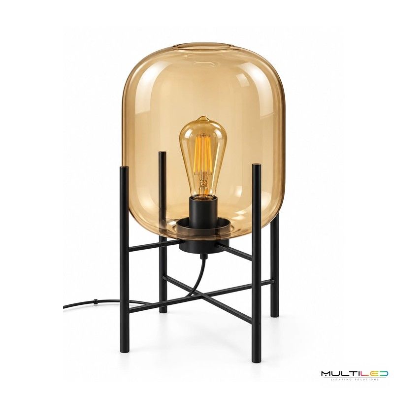 Lámpara de Sobremesa Amber 260x460mm E27 Metal y Cristal Ámbar